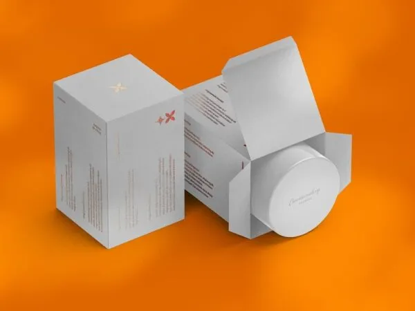 Perspective View of a Cosmetic Jar with Its Packaging Mockup 1