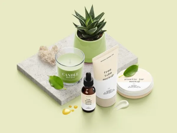 Perspective View of a Cosmetic Set Scene Creator Mockup 1