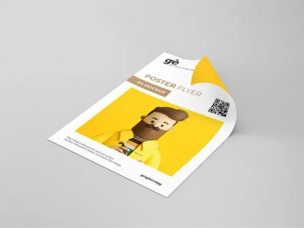 Perspective View of a Curled Paper Flyer Mockup 1
