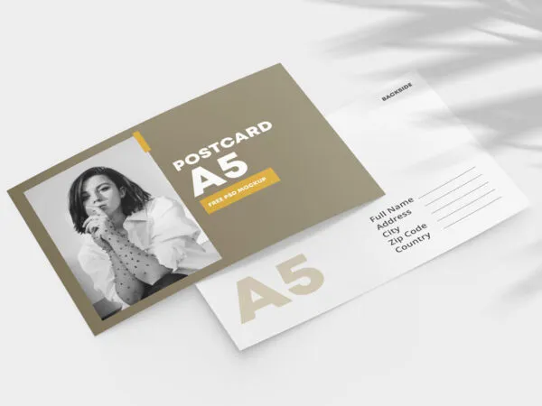 Perspective View of a Double Sided Postcard Mockup 1