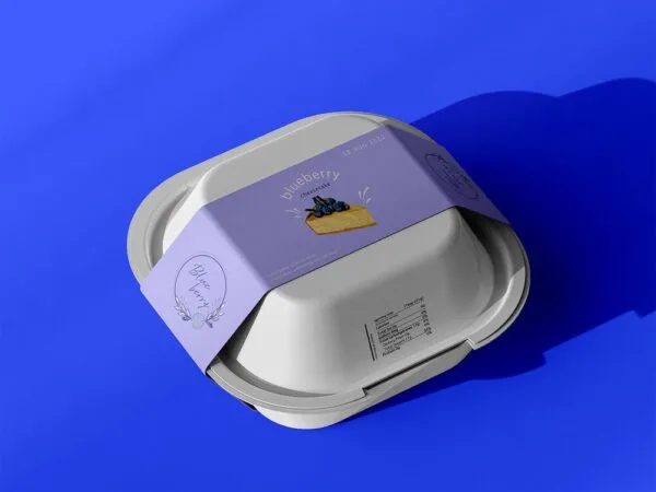 Perspective View of a Food Container Label Mockup 1