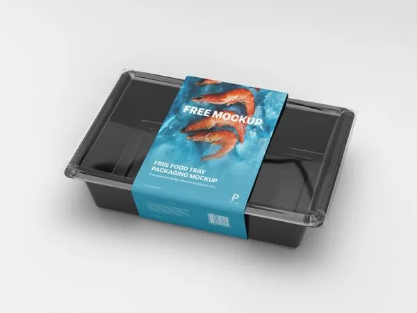 Perspective View of a Food Tray Packaging Mockup 1