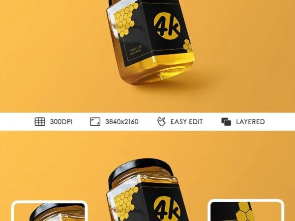 Perspective View of a Hexagonal Honey Jar Mockup 1