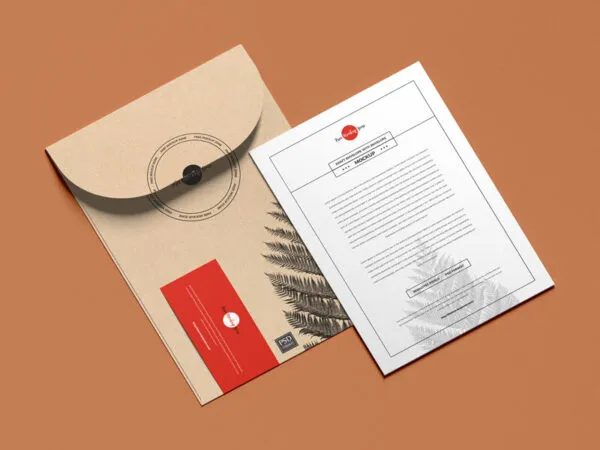 Perspective View of a Kraft Envelope with an Invitation Mockup 1