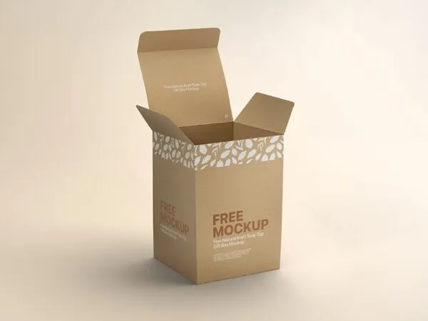 Perspective View of a Kraft Top Tuck Gift Box Mockup 1