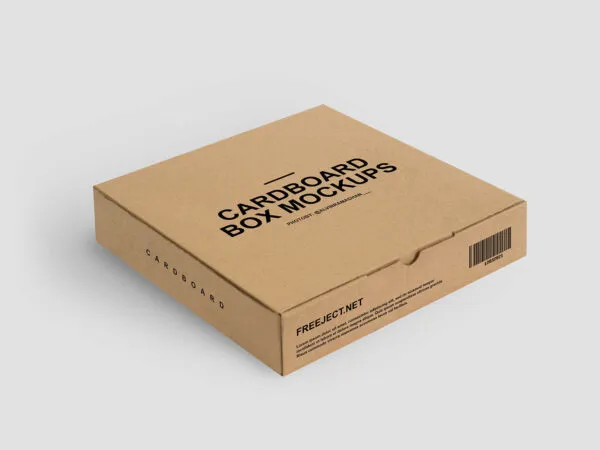 Perspective View of a Low Height Square Cardboard Box Mockup 1