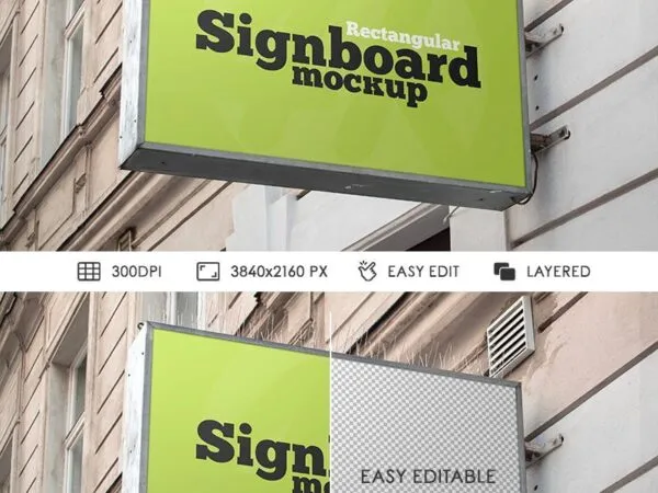 Perspective View of a Metallic Rectangular Signboard Mockup 1