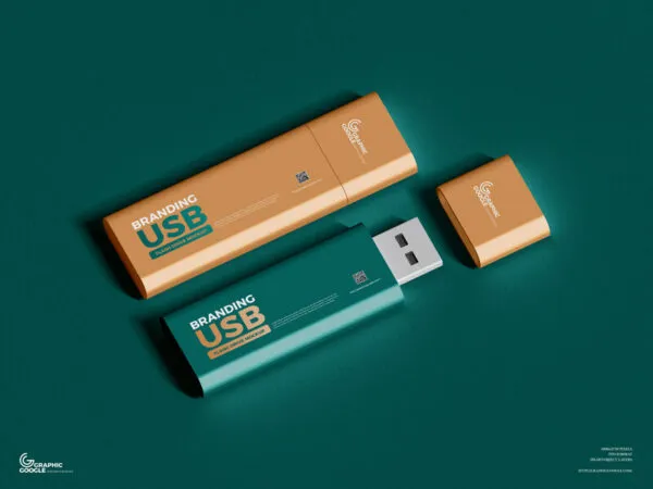 Perspective View of a Pair of USB Flash Drives Mockup 1