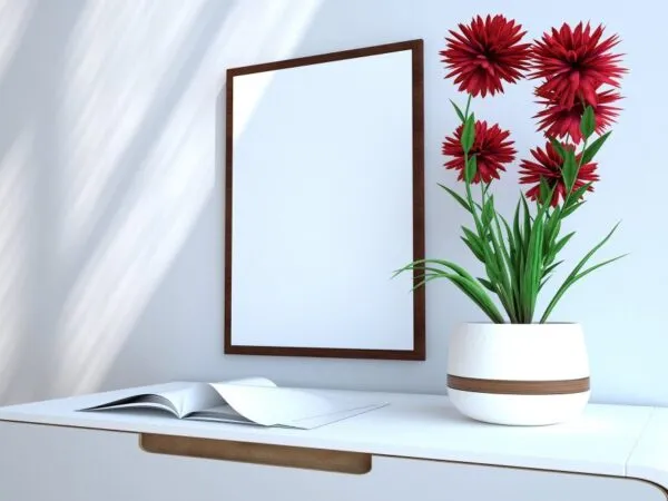 Perspective View of a Poster Frame Hanging on a Wall Mockup 1