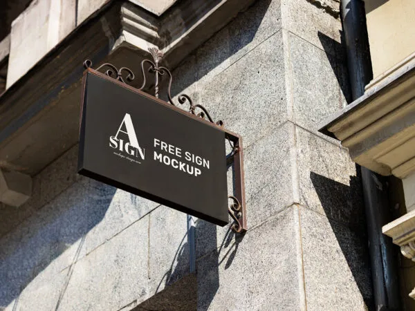 Perspective View of a Rectangle Shop Sign Mockup 1