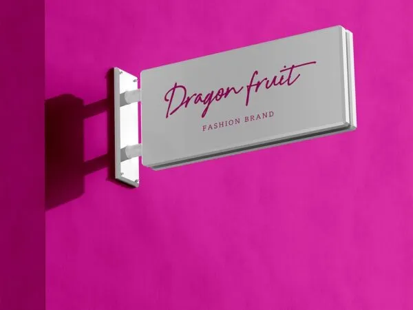 Perspective View of a Rectangular Wall Mounted Sign Mockup 1