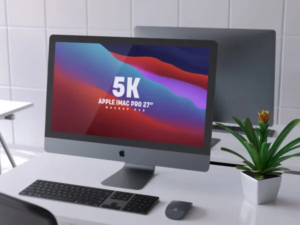 Perspective View of a Retina 5k Apple iMac Pro Mockup 1