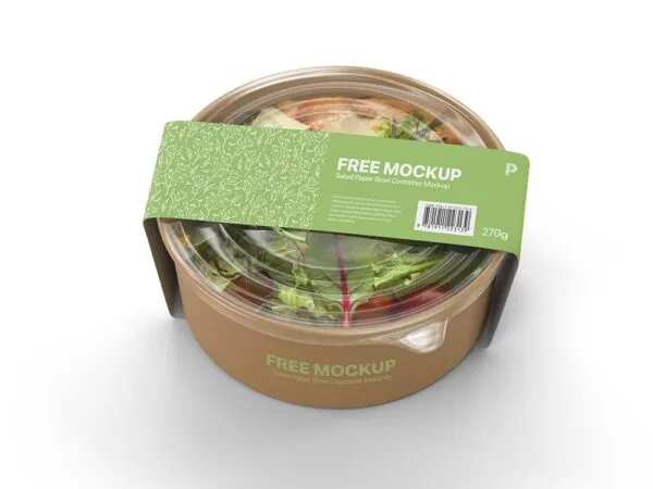 Perspective View of a Round Paper Bowl Container Mockup 1