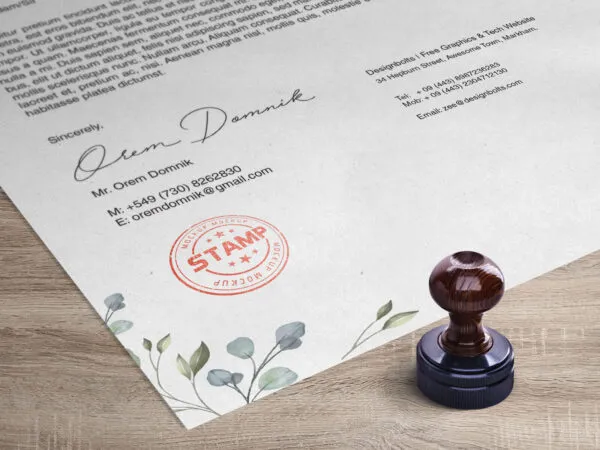 Perspective View of a Round Stamp Imprint Mockup 1