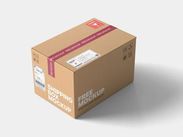 Perspective View of a Sealed Shipping Cardboard Box Mockup 1