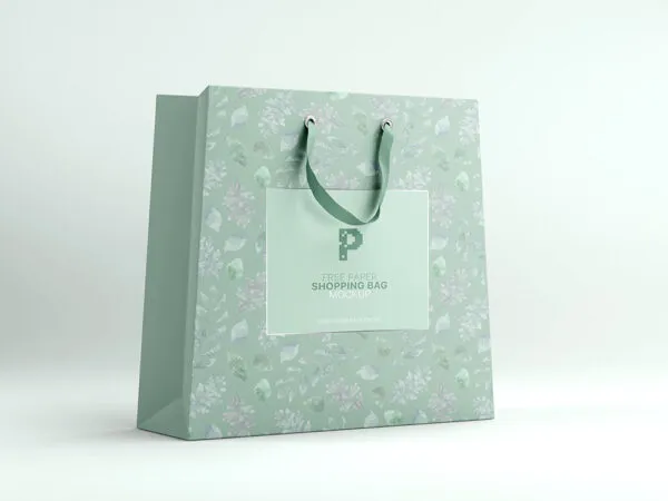 Perspective View of a Single Paper Shopping Bag Mockup 1