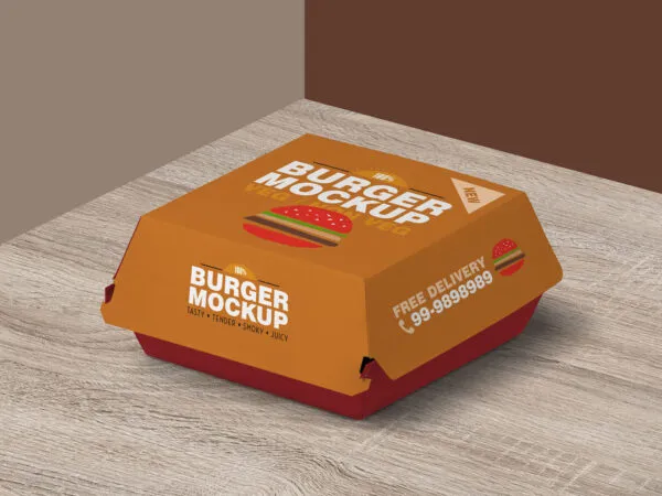 Perspective View of a Square Burger Packaging Mockup 1