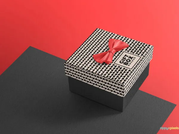 Perspective View of a Square Gift Box Mockup 1