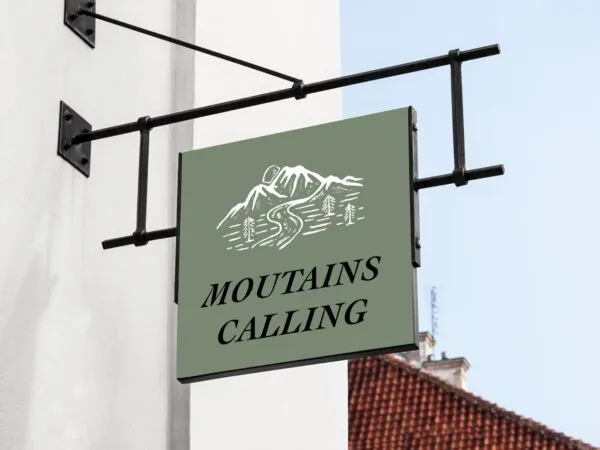Perspective View of a Square Hanging Shop Sign Mockup 1