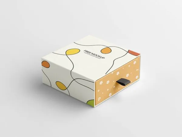 Perspective View of a Square Slide Box Mockup 1