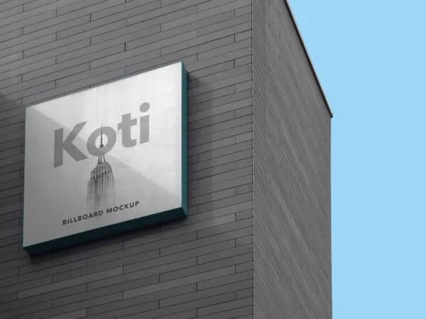 Perspective View of a Square Wall mounted Billboard Mockup 1