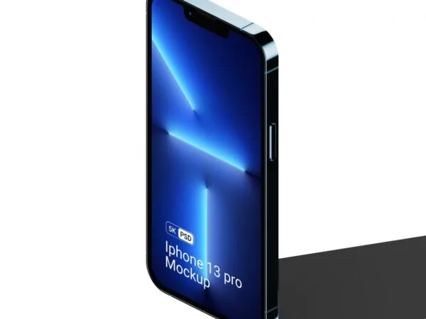 Perspective View of a Standing iPhone 13 Pro Mockup 1
