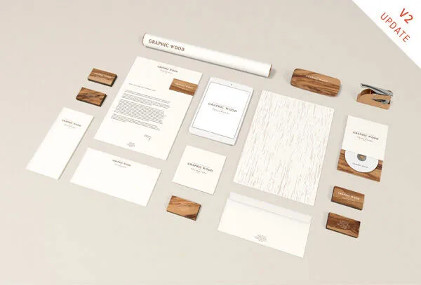 Perspective View of a Stationery Wood Design Mockup 1