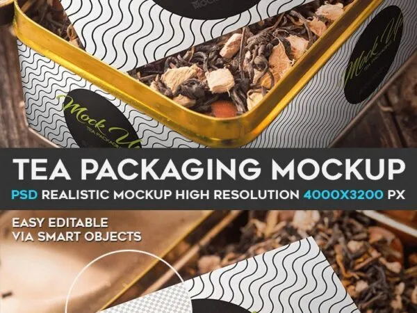Perspective View of a Tea Packaging and Business Card Mockup 1