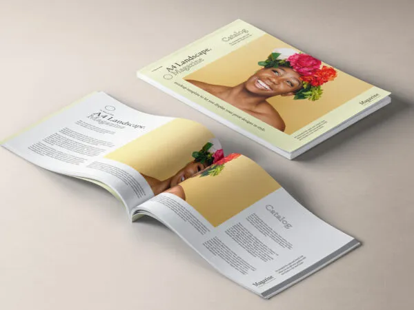 Perspective View of an Open and Half Opened Magazine Mockup 1