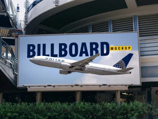 Perspective View of an Outdoor Airport Billboard Mockup 1