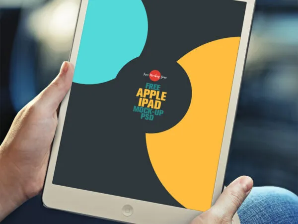 Perspective View of an iPad Held Up by Hands Mockup 1