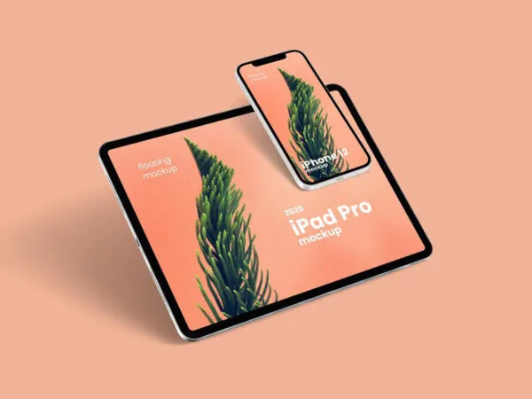 Perspective View of an iPhone 12 and an iPad Pro Mockup 1