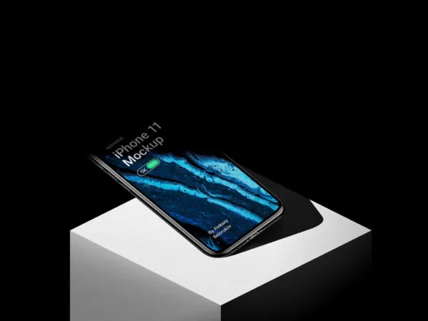 Perspective View of iPhone 11 Pro Mockup with Shadow Overlay 1