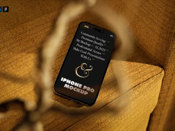 Perspective View of iPhone 14 Mockup on Armchair 1