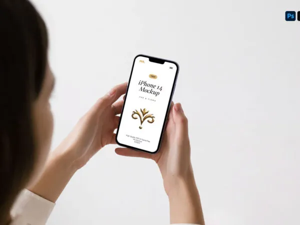 Perspective View of iPhone Pro Mockup in Woman Hands 1