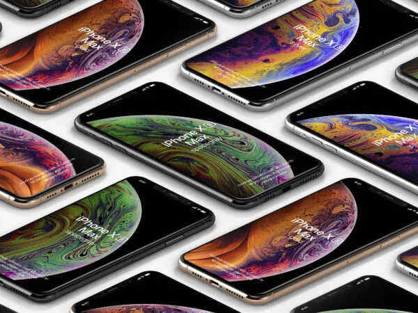 Perspective View of iPhone XS Max in Grid Style Mockup 1