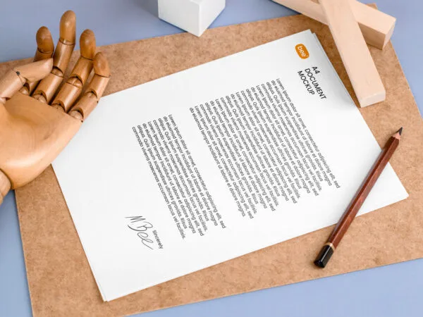 Perspective Vision of Letterhead Mockup with Wooden Hand 1