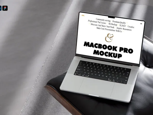Perspective Vision of MacBook Pro Mockup on Chair 1