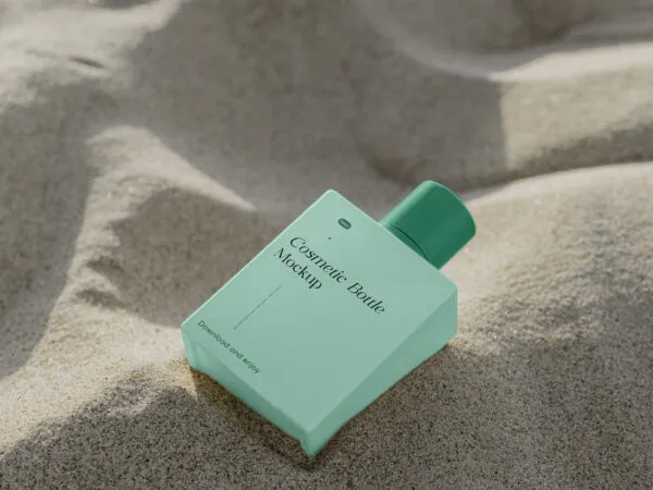 Perspective Vision of Square Bottle Mockup on Sand 1