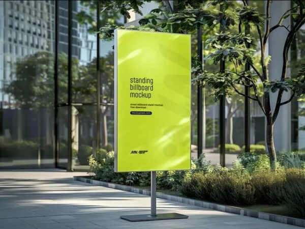 Perspective Vision of Standing Billboard Mockup with Shadows 1