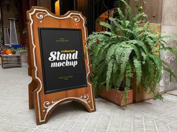 Perspective Vision of Wooden Restaurant Stand Mockup 1