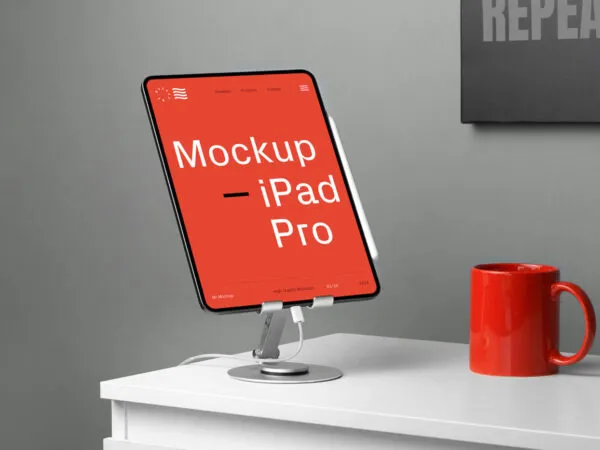 Perspective Vision of iPad Pro Mockup with Mug 1