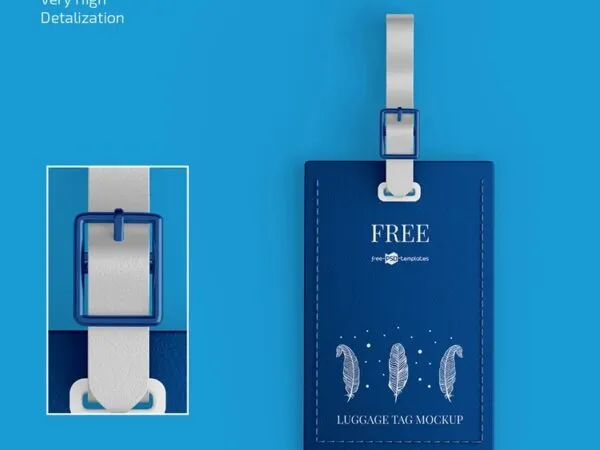 Perspective and Front View of 3 Luggage Tag Mockups 1