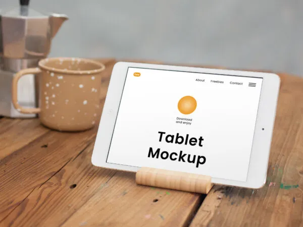 Perspective sight of Tablet Mockup with Cup 1