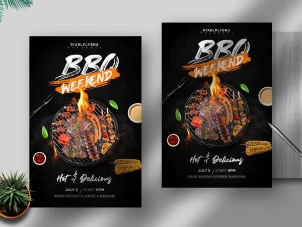 Photo Background Black BBQ Weekend Flyer Template 1