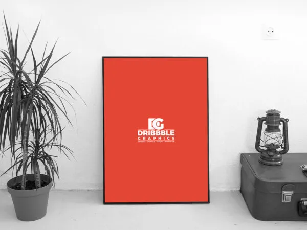 Photo Frame Against Wall in Indoor Setting Front View Mockup 1