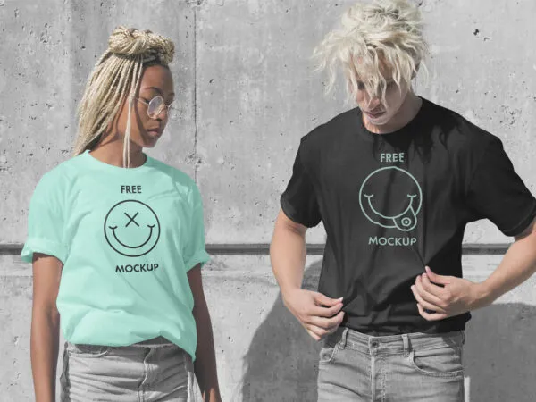Photo Realistic T Shirt Mockup Featuring a Man and a Woman 1