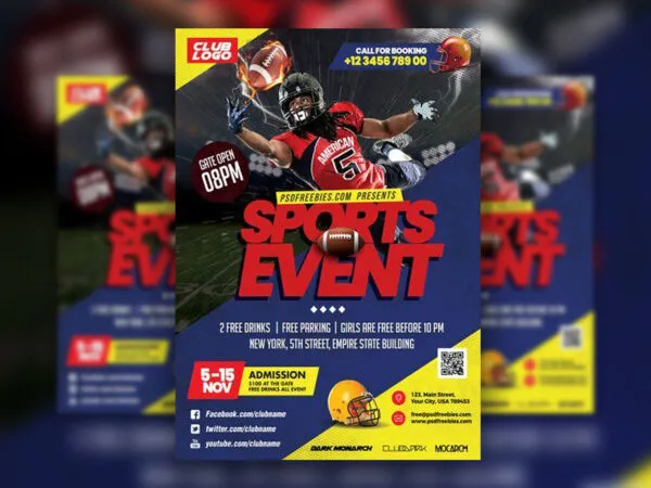 Photorealistic Football Event Flyer Template 1