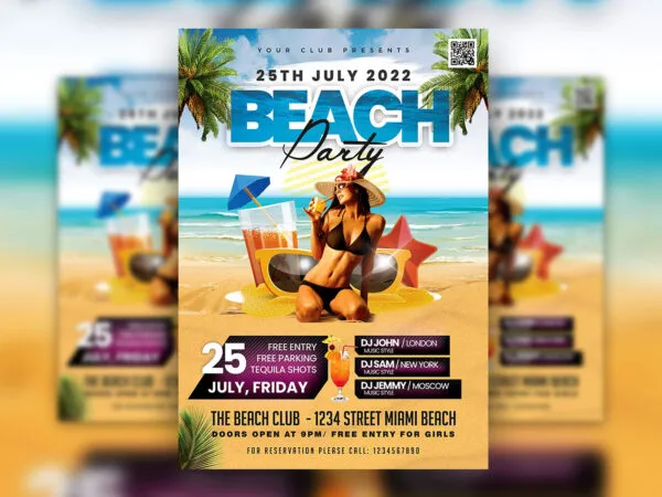 Photorealistic Sand Beach Summer Party Flyer Template 1
