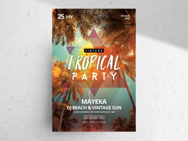 Photorealistic Vintage Tropical Party Flyer Template 1